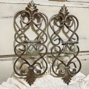 Ornate Bronze Wall Sconces with Glass Holders